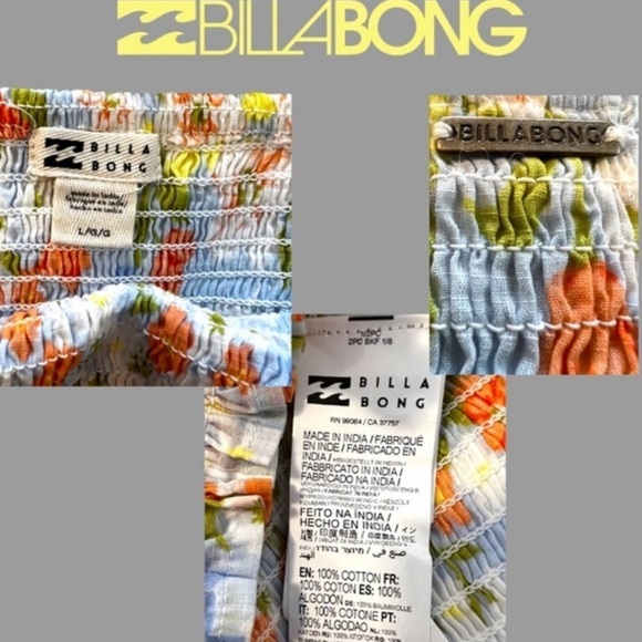 BILLABONG Feeling Groovy Smocked Puff Sleeve Crop Top NWT L - Picture 8 of 10